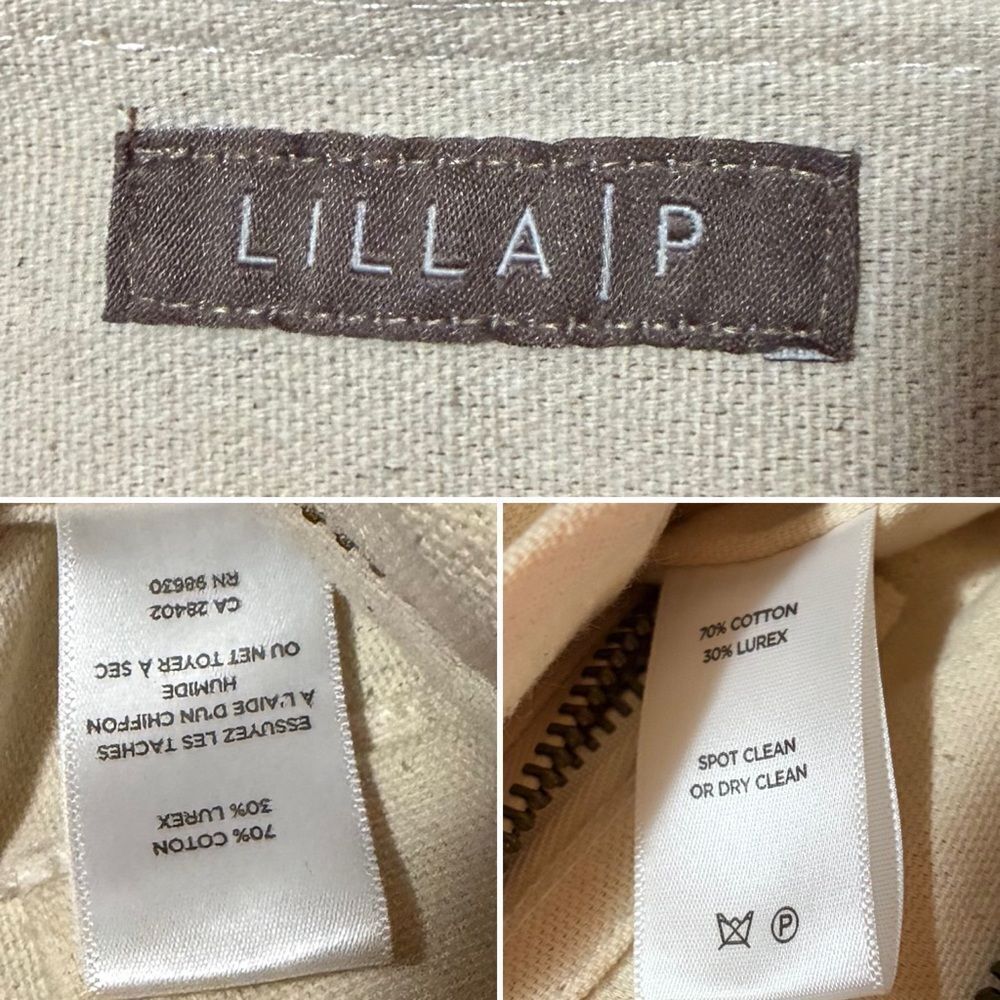 Lilla P Cotton Lurex Coral Cream Silver Metallic Stripe Crochet Beach Tote Bag L - Picture 11 of 13